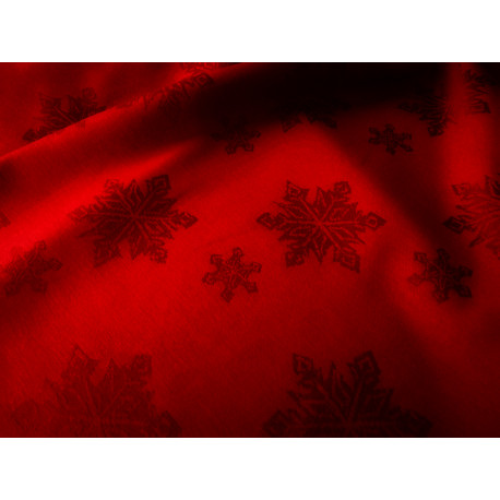 Tkanina obrusowa - świąteczna - czerwona - śnieżynki
