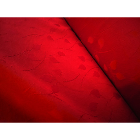Tkanina obrusowa - czerwona - małe listki