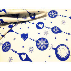 Bawelna - świąteczna - biało-niebieskia - bombki