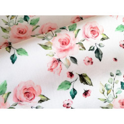 Tkanina obrusowa -biała- różówe róże