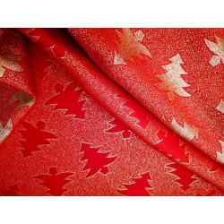 Tkanina obrusowa - świąteczna,dekoracyjna czerwono-złota choinki