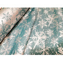 Tkanina obrusowa - dekoracyjna zielono-serbrna w śnieżynki - rygiel