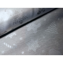 Tkanina obrusowa - świąteczna - srebrno-biała