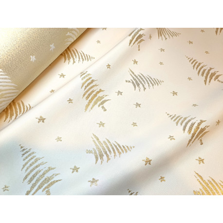 Tkanina obrusowa - świąteczna - biało-złota